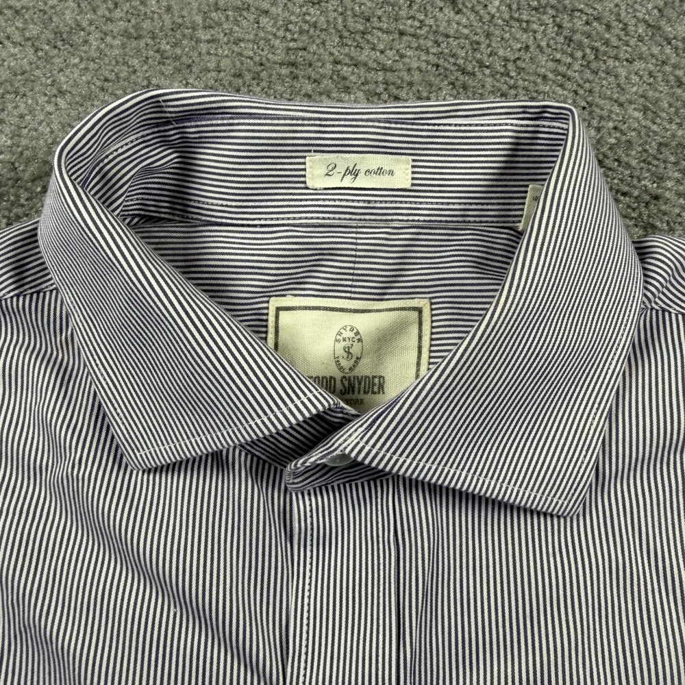 Todd Snyder Mens Blue White Striped 2-Ply Cotton Dress Shirt 16 34/35 L